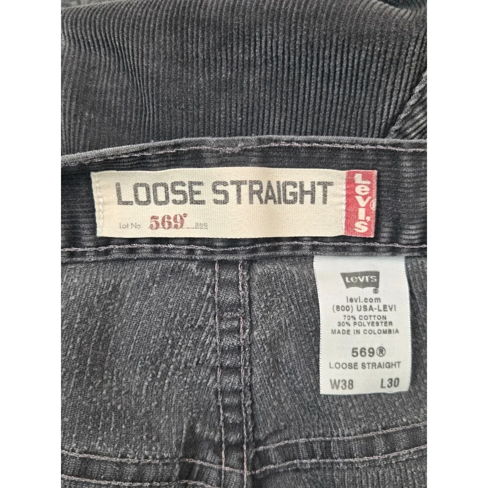Levis 569 Loose Straight Corduroy Pants Mens 38x30 Charcoal Gray 5-Pocket Cords